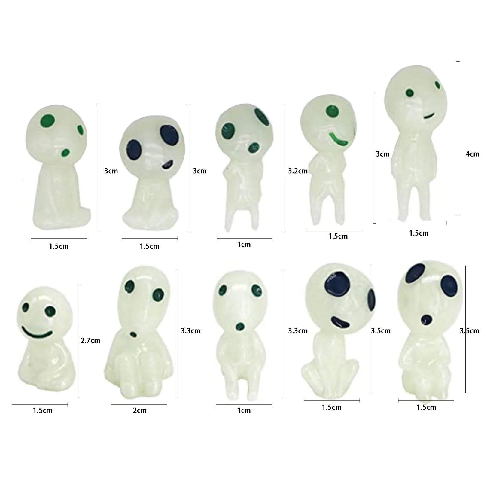 

10Pcs/set Kawaii Luminous Tree Elves Toy Kodama Gardening Potted Fluorescent PVC Figure Tree Elf Fairy Dropshipping
