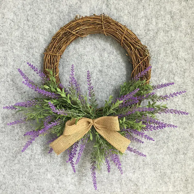 

Large Artificial Lavender Wreath Base Wreath Flower Farmhouse Home Decoration Garland Wreath Front Door Wall Hanging For Wedding