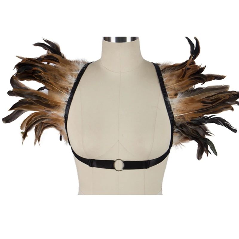 

Gothic Handmade Feather Rave Costume Women's Belt For Stocking Erotic Lingerie Women's Underwear Punk Rock Stylish Accessories