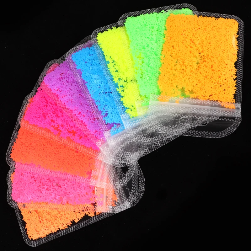 Летние флуоресцентные блестящие хлопья бабочки для дизайна ногтей неоновые