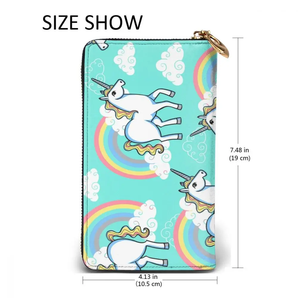 

2021 Leather Wallet Long Green Unicorn With Rainbow And Clouds Multiple Cards Holder Clutch Female Male Purse Standard Wallet