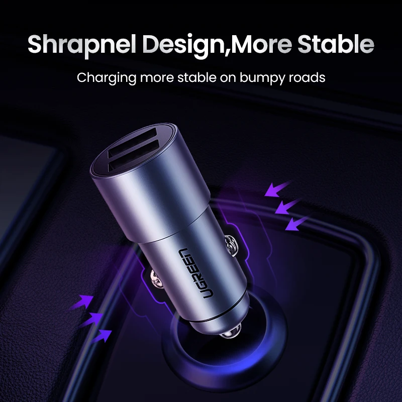 Автомобильное зарядное устройство Ugreen 5 в 3 6 а с двумя металлическими usb портами