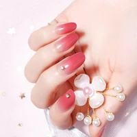 24pcs fashion beauty fake nails coffin nails full cover for short decoration wearable acrylic nail tips with rhinestone ribbon