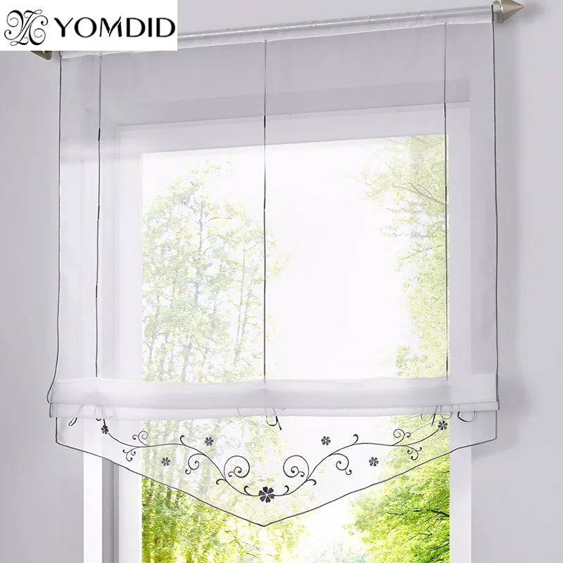 Римские шторы с вышивкой прозрачные оконные занавески цветочным принтом для