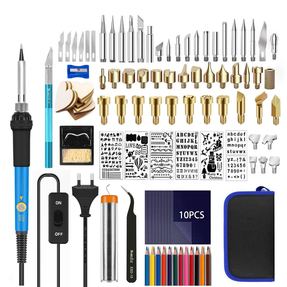 

Dusco.E 220V/110V 60W Soldering Iron Wood Burning Kit Heat Transfer Gourd Engraving Tool Carving Pyrography Pen Welding Set
