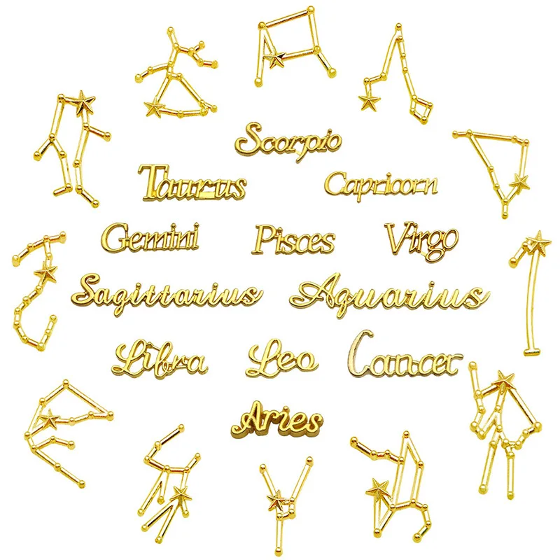 

1box Twelve Zodiac Constellation Letter Mixed Charms Pendant DIY Bracelet Necklace For Jewelry Making Accessories