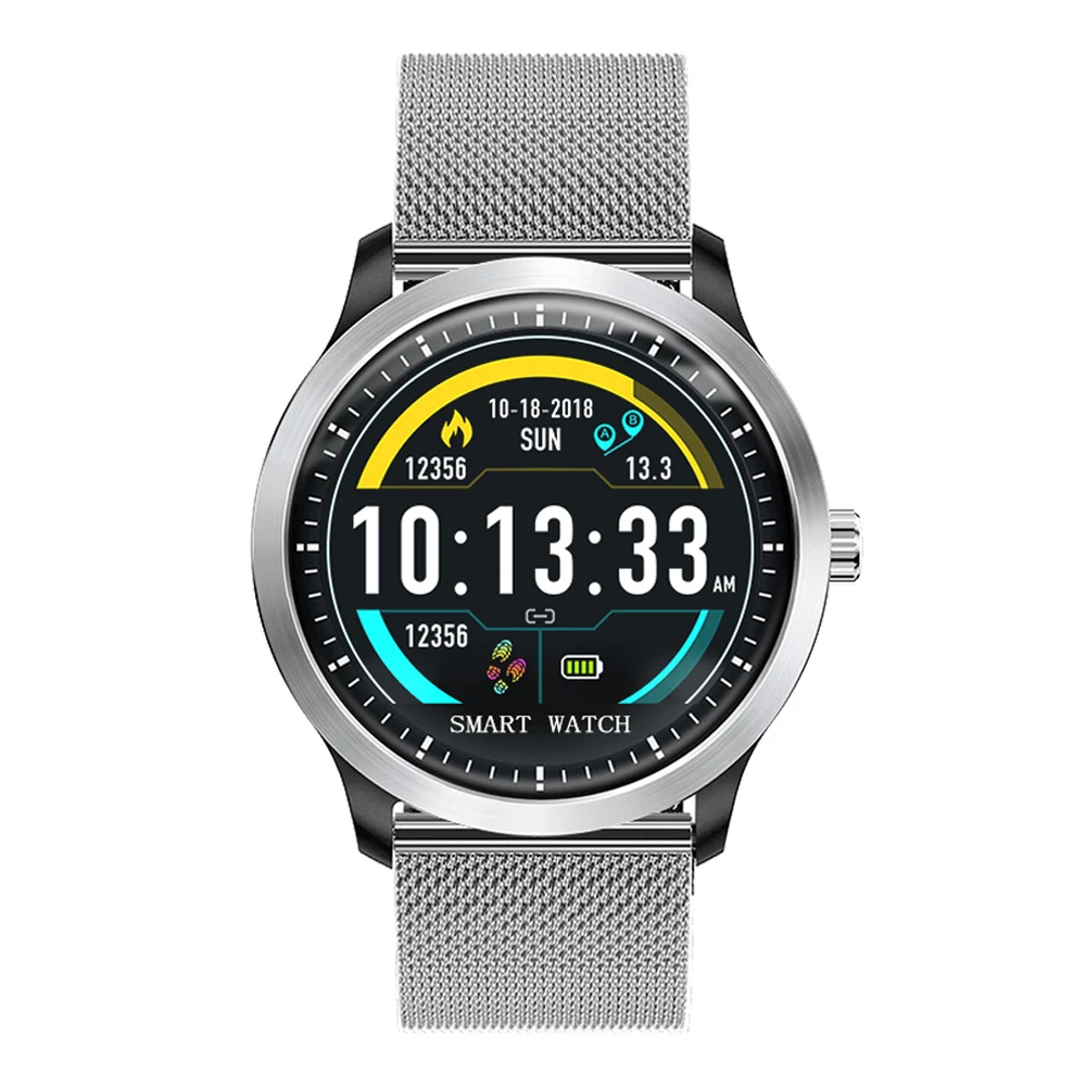 RUNDOING NY08 смарт часы мужские IP68 Водонепроницаемый сообщение push сердечного ритма трек фитнес трекер для мужчин спортивные умные часы для IOS Android - Цвет: Silver steel