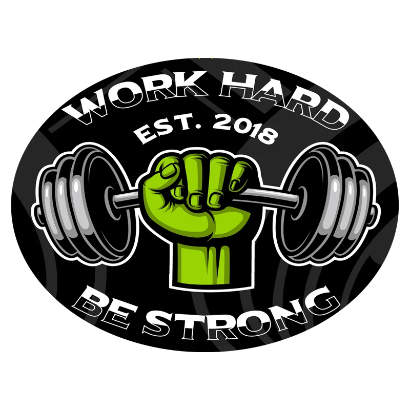 

Green power hand dumbbell fitness WORK HARD muscle motorcycle sticker decal #736