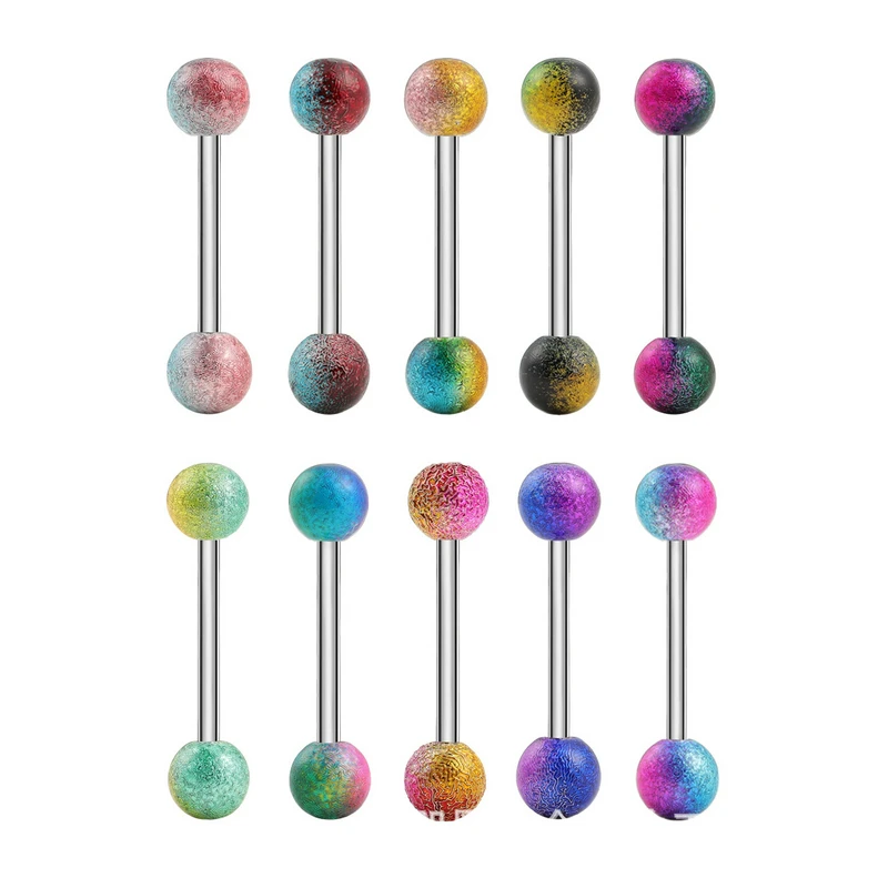 

10PCS Colorful Tongue Rings Acrylic Tongue Piercing Jewelry Women Surgical Steel Tongue Ring Bars Barbell 14G Piercing