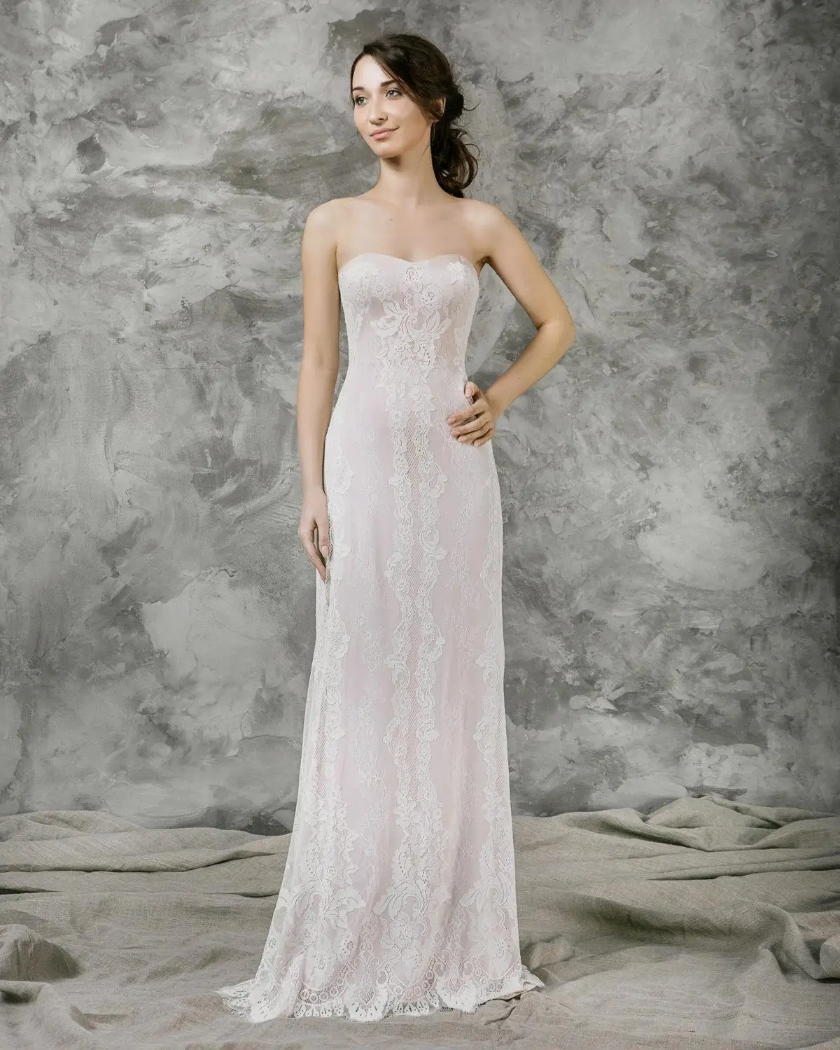 

Real photo Sweatheart Champagne Bodycon Slim Fit Lace Bridal Gown Simple Zipper Bohemian Wedding Dress Sexy Custom Made #895