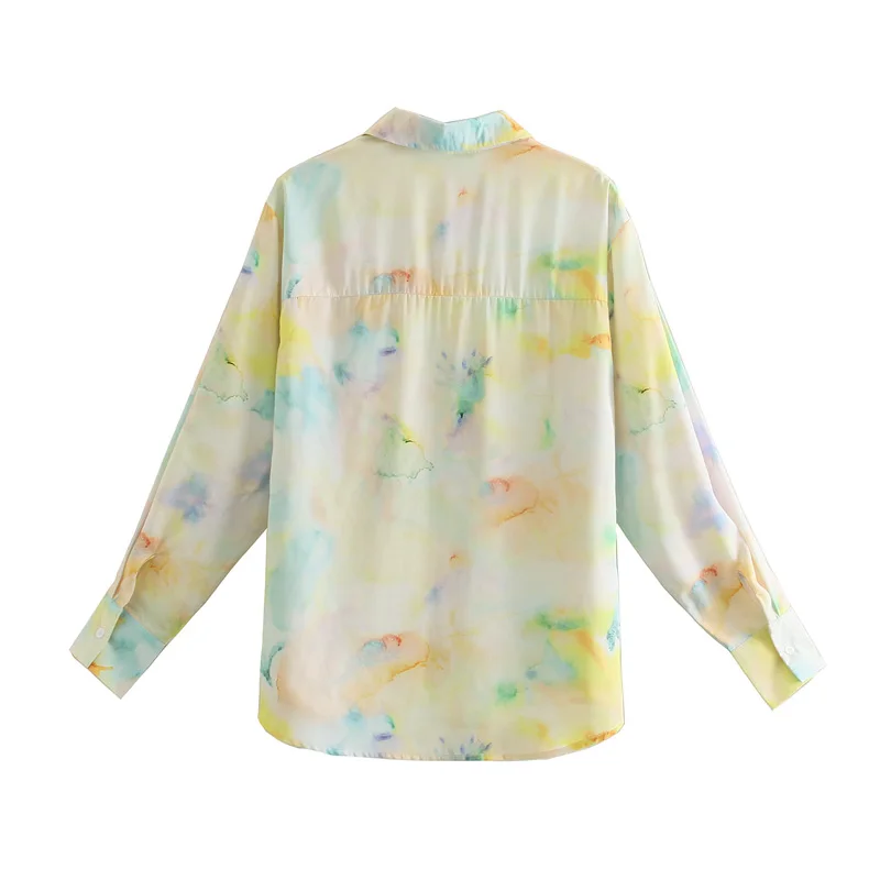 

Summer women's casual tie-dye printing lapel long-sleeved loose shirt