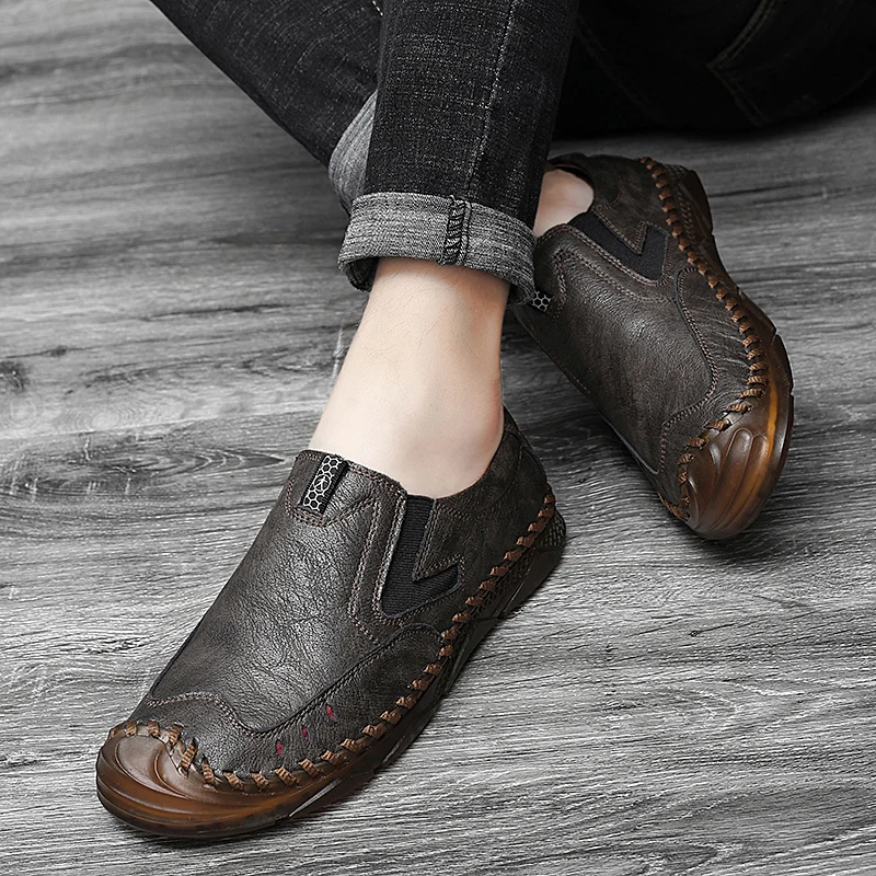 

New Men's Casual Shoes Handmade Loafers Autumn Mens Genuine Leather Shoes Comfortable Breathable Designer Men Shoes 38-47