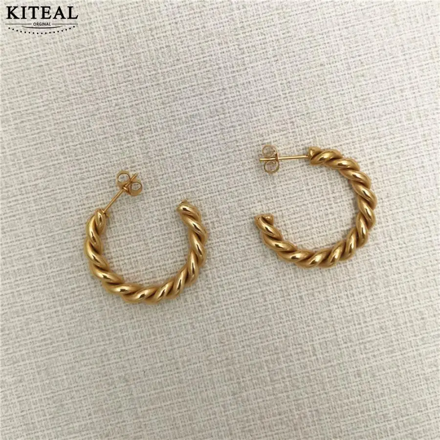 

KITEAL couple gift Gold Vermeil hoop earrings for female Waves Twist women earring jewelery