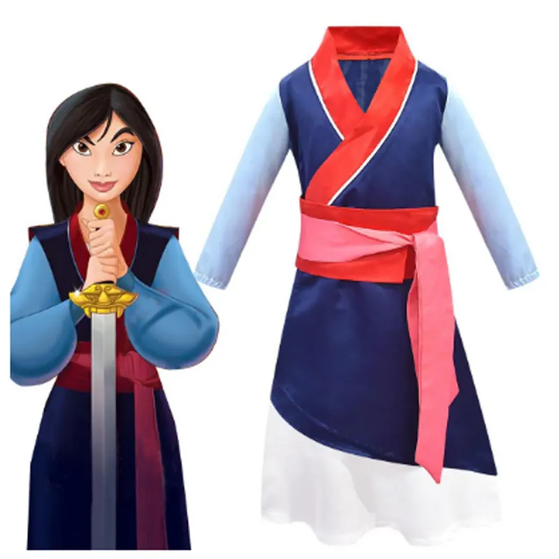 

2020 new cartoon mulan girl surprise dress movie halloween girl costume cosplay costume kids clothes girl