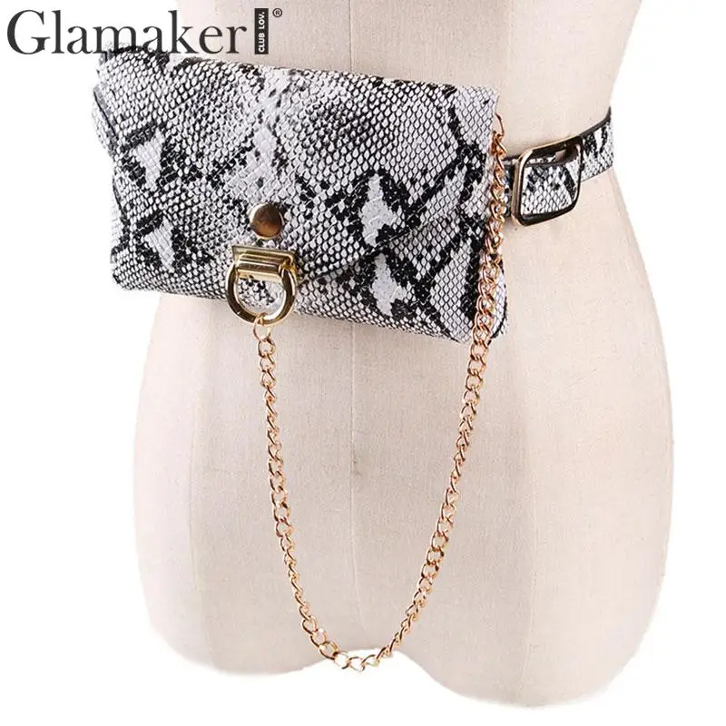 Glamaker винтажный снэк-принт пояс с сумкой из искусственной кожи Женский широкий ремень для платья сексуальный черный цепочка широкий пояс уличная