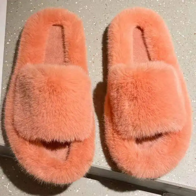 

Women Fluffy Home Slippers Fashion Light Weight Warm Velvet Shoes for Home Winter 2021 New Lovely Non-slip Lazy Shoes