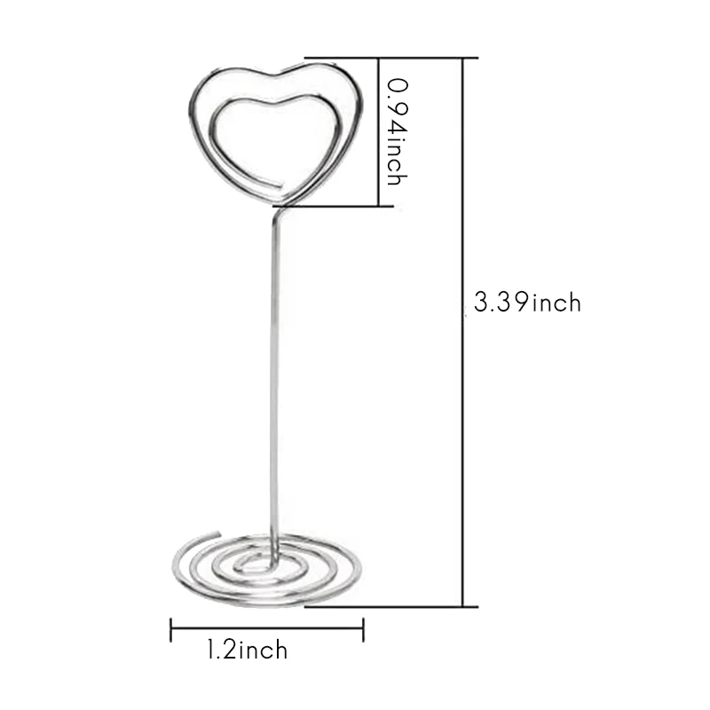 

30 Pcs Card Holder Heart Shape Table Picture Stand Wire Tabletop Photo Holder Menu Clips for Wedding Party Number,Silver