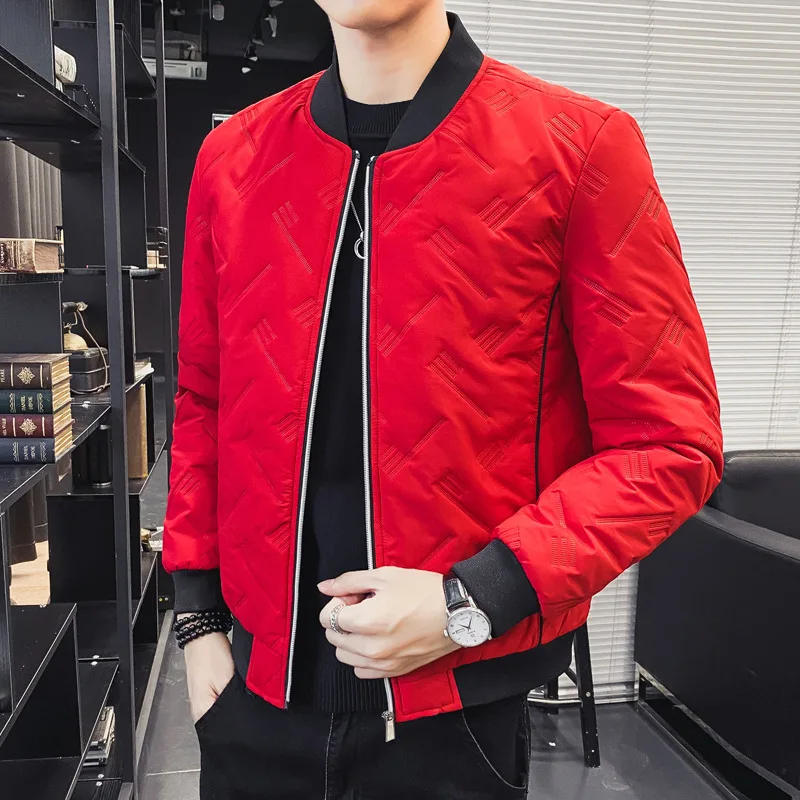

2021 Men's Winter Short Fashion Baseball Collar Handsome Thin Cotton Coat