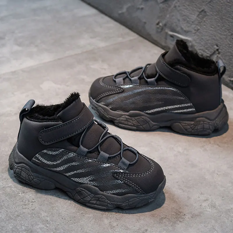 Новинка теплые спортивные ботинки для мальчиков и девочек кожаные бархатные