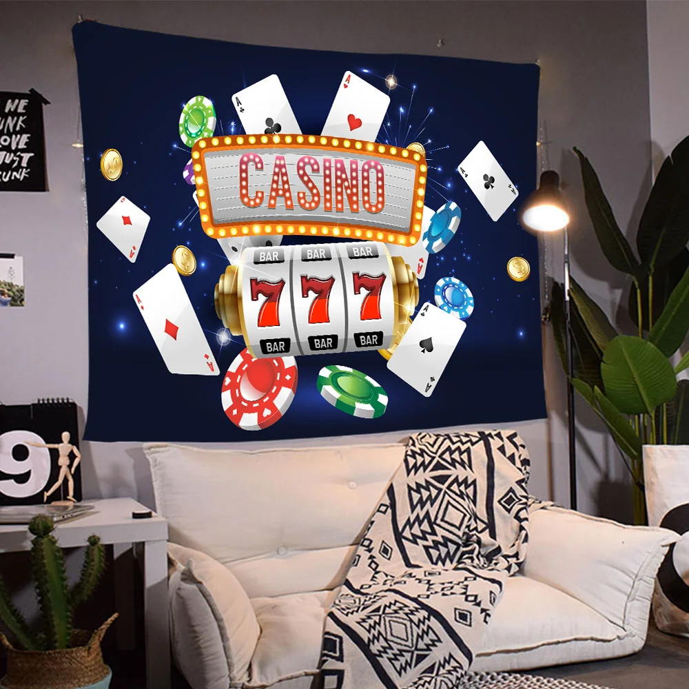 

Simsant Casino Party Decorations Tapestry Poker Cards Chips Wall Hanging Tapestries for Living Room Bedroom Home Dorm Decor