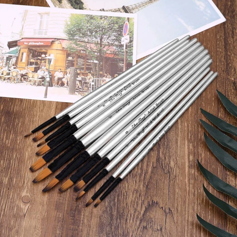 

12pcs/set Watercolor Gouache Paint Brushes Wooden Handle Nylon Hair Painting Drawing Art Supplies 85DD