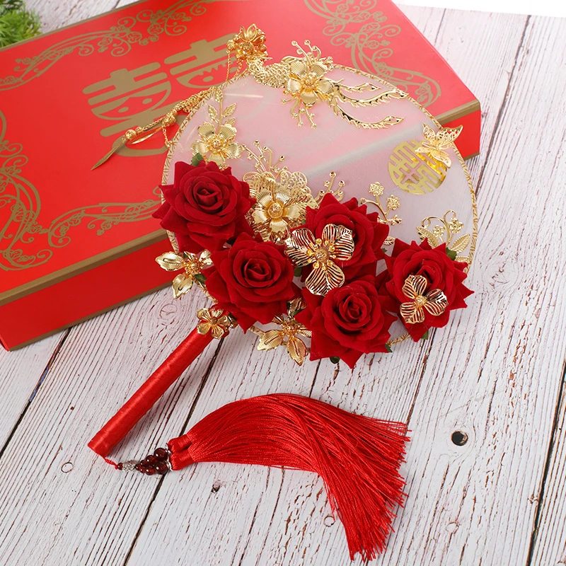 

Round Fan 32*22cm Ancient Fan DIY Handmade Wedding Accessories Fashion Exquisite Gift Wedding Home Decoration Props