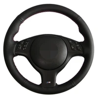 black car steering wheel cover hand stitched genuine leather for bmw e46 e39 330i 540i 525i 530i 330ci m3 2001 2003