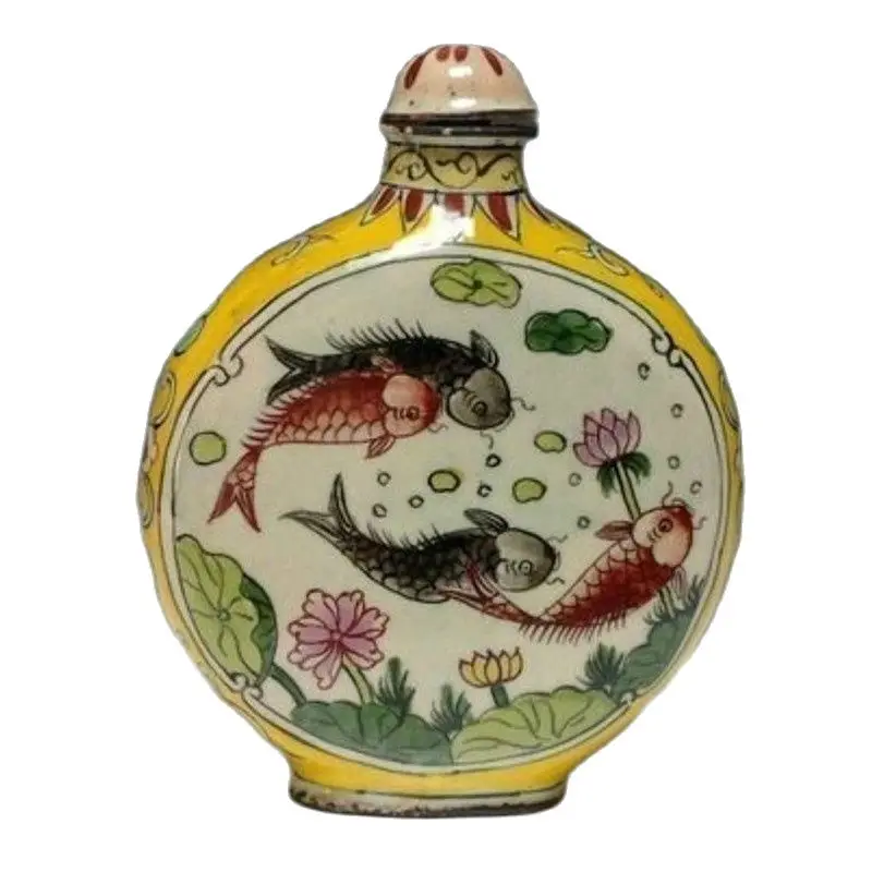 Китайская перегородчатая эмаль ручной росписью рыбы табак бутылочки Цяньлун
