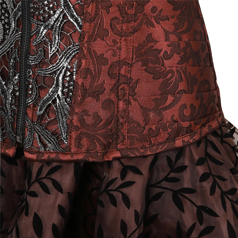 Пиратский корсет платье с шортами готический оборками юбка винтажный Коричневый