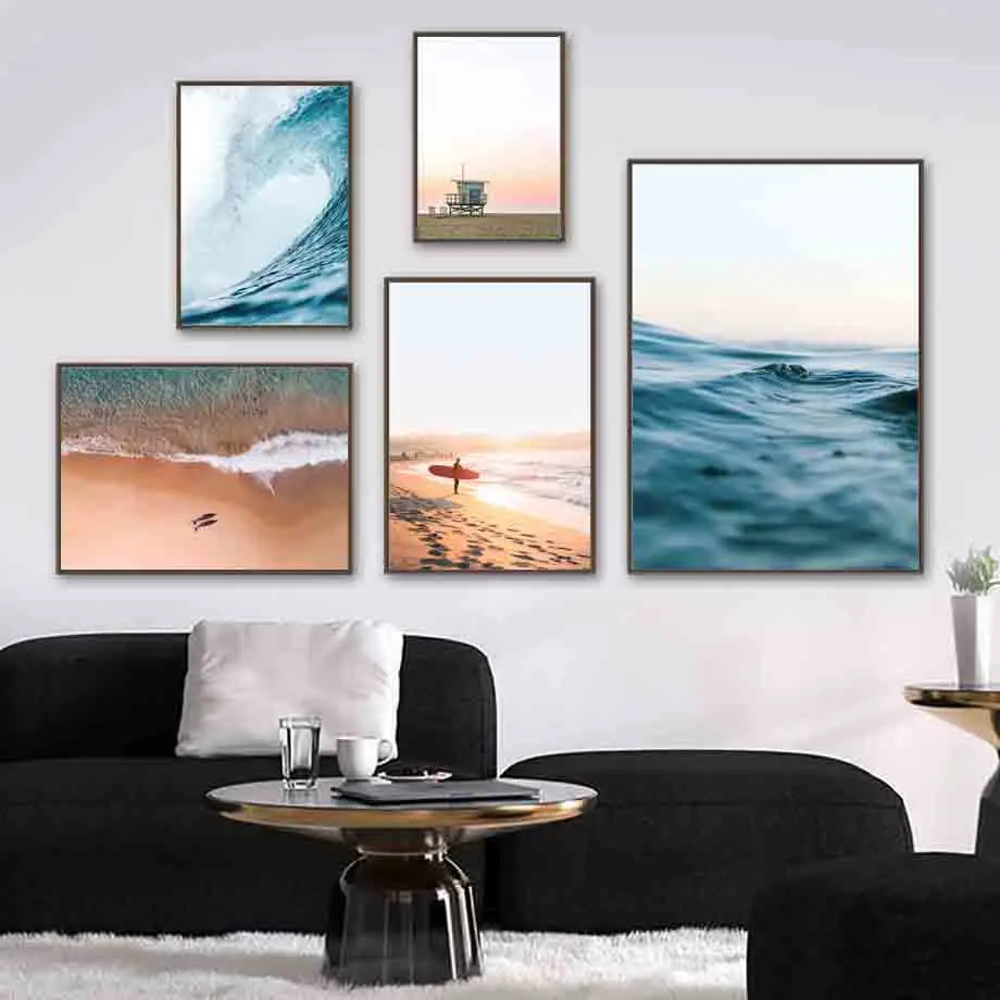 

Sea Surfboard Men Beach Sunset Wave House Wall Art Canvas Painting Nordic Posters And Prints Wall Pictures For Living Room Decor