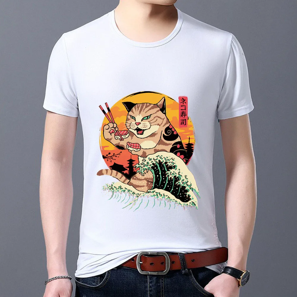 

Men's TShirt New Japanese Feature Cat Pattern Series Male T-Shirt O-Neck Short Sleeve Tee Summer Commute All-match Top Clothes