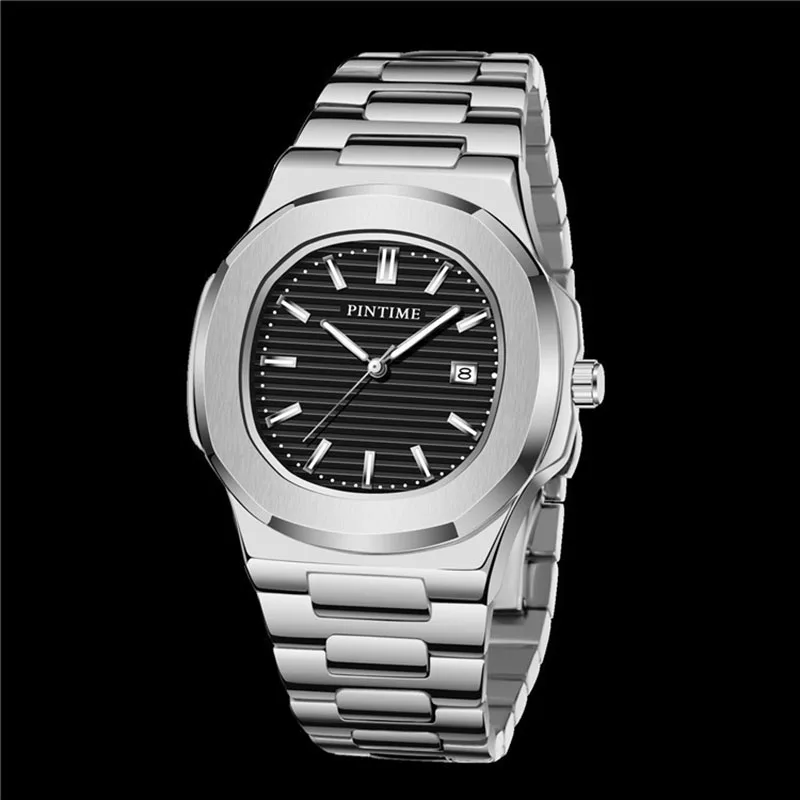 

Men's Watch for Women Patek Smooth Nautilus Style Quartz Watch Calendar Waterproof Luminous Steel Band Watch Relojed Mujer