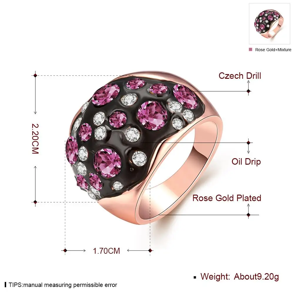 

Fashion Trendy Dazzling Ring Rose Gold Plated with Rhinestones for Women Party Elegant Single Style Gift Luxury Jewelry AKR059