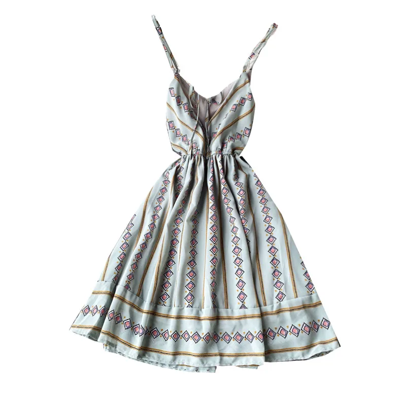 

2021 Summer Bohemian Sling Dress Print Floral Vintage Beach Style Women Dresses V Neck High Waist Korean Fashion Vestidos Chic