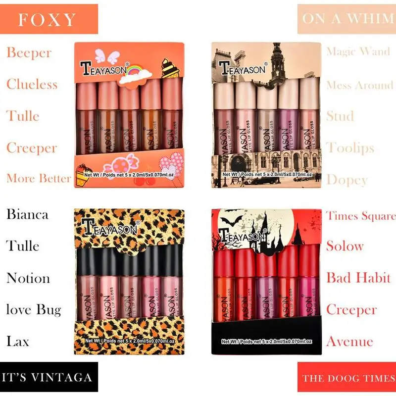 5 шт Тыква Цвет матовый блеск для губ не выцветает водонепроницаемый телесный