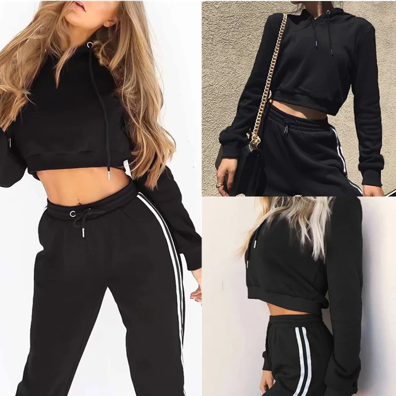 

2021 hooded cropped sweater set ultra short sweater two-piece set