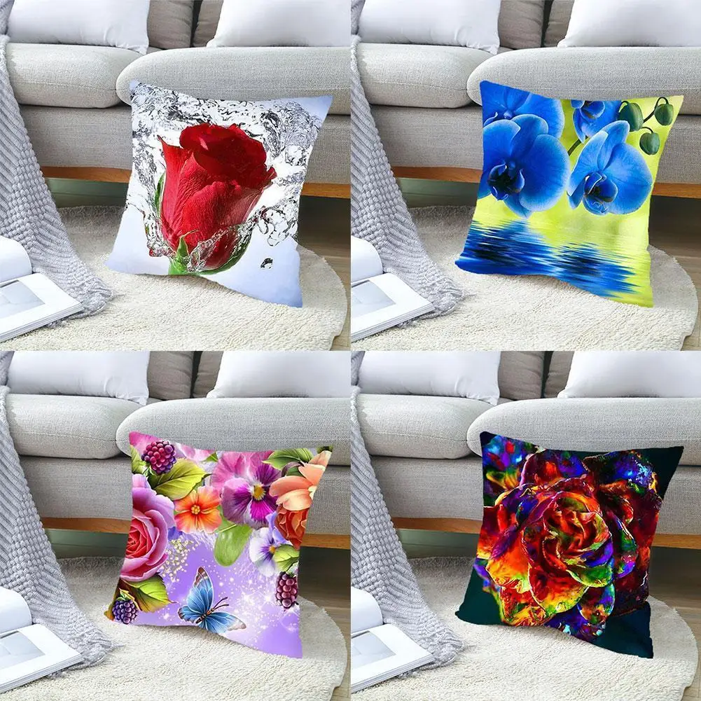 

Flower Print Cushion Cover Lily Rose Pillow Cover For Home Chair Decorative Pillows Flowers Cushion Cover New