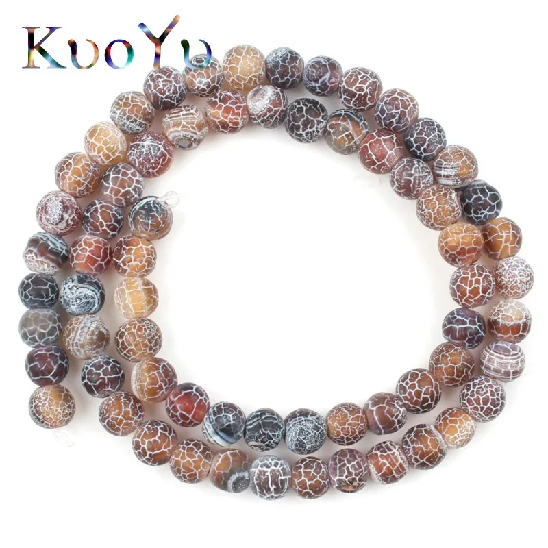 6MM Natural Stone Matte multicolor Cracked Dream Fire Dragon Veins Agates Loose Spacer Beads For Jewelry Making Diy Bracelet 15" |
