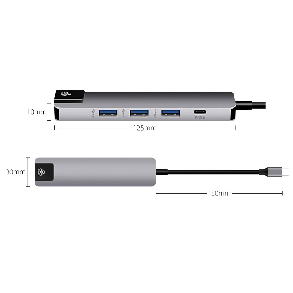 

New Heat-5in1 USB type C Hub 4K Hdmi USB C a Gigabit Ethernet RJ45 LAN adaptor 16 x 12 x 2 cm