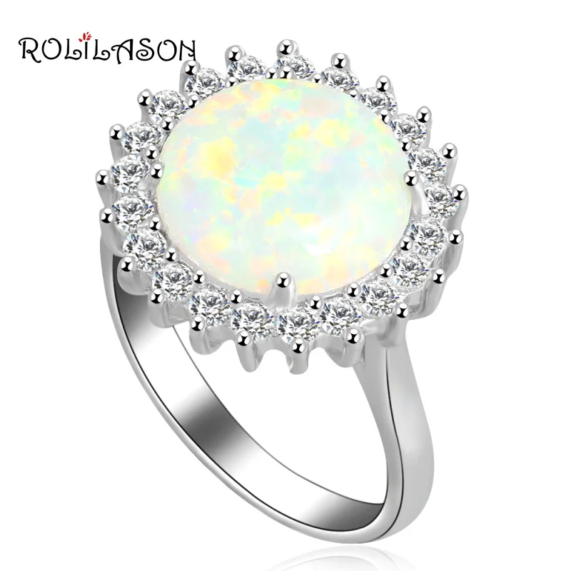 Великолепный дизайн блестящие кольца ROLILASON для женщин круглые с белым огненным