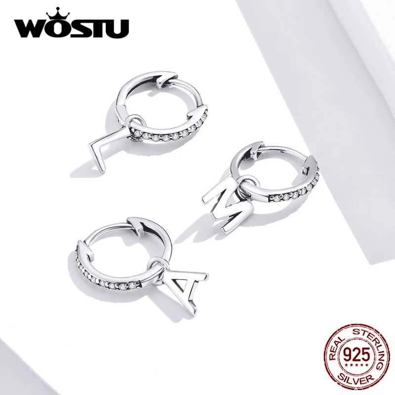 WOSTU серебро 925 пробы модные буквы круглые серьги для женщин подлинные