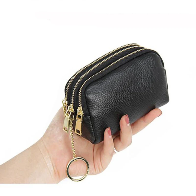 Genuine Leather Women Card Coin Key Holder Change Pouch Purse Mini Pocket Zipper Popular Small Money Bag Wallet High-capacity images - 2