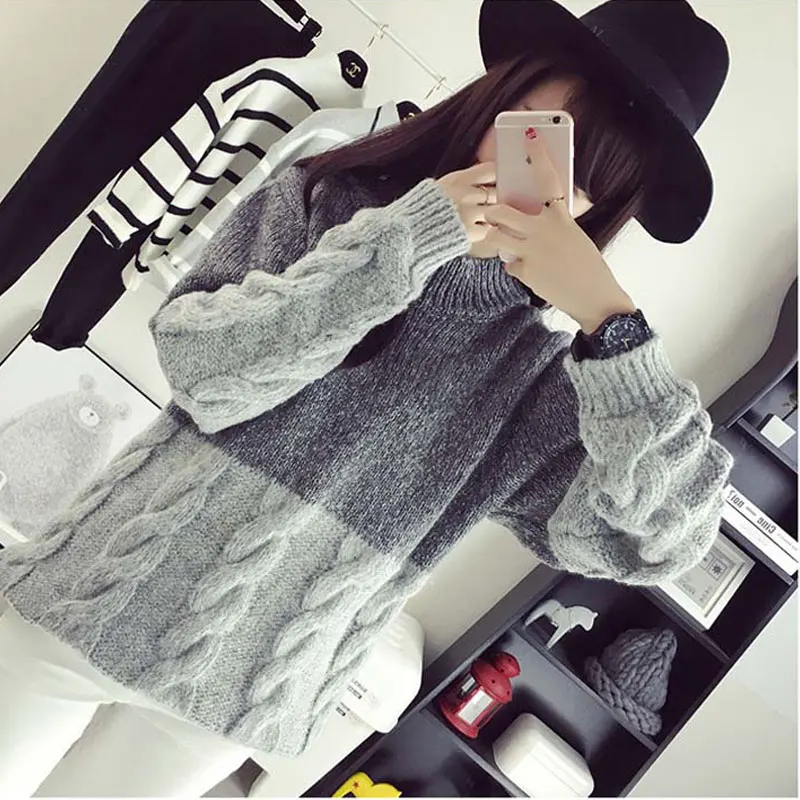 Осенний плотный свитер Зимний вязаный женский теплый с длинным рукавом толстый