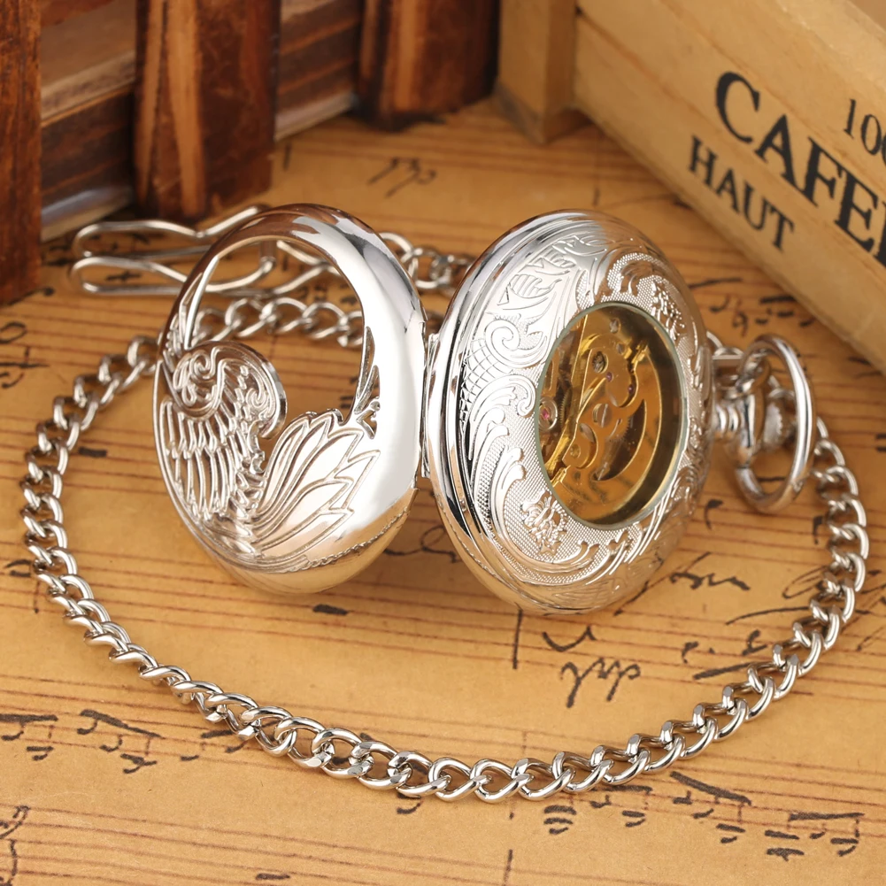 

Classic Automatic Mechanical Pocket Watch Phoenix Design Arabic&Roman Number Skeleton Dial Steampunk Fob Chain Watches Unisex