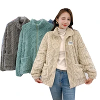 2021 new womens autumn jacket carved lamb wool winter warm coat double sided cashmere ins loose korean plush thickened top