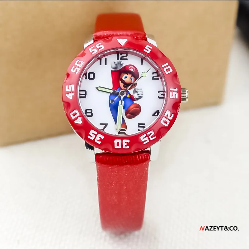 

Super Mario Bros Watch Children Wrist Noctilucous Watches Student Anime Cartoon Waterproof Quartz Leather Kids Birthday Gifts