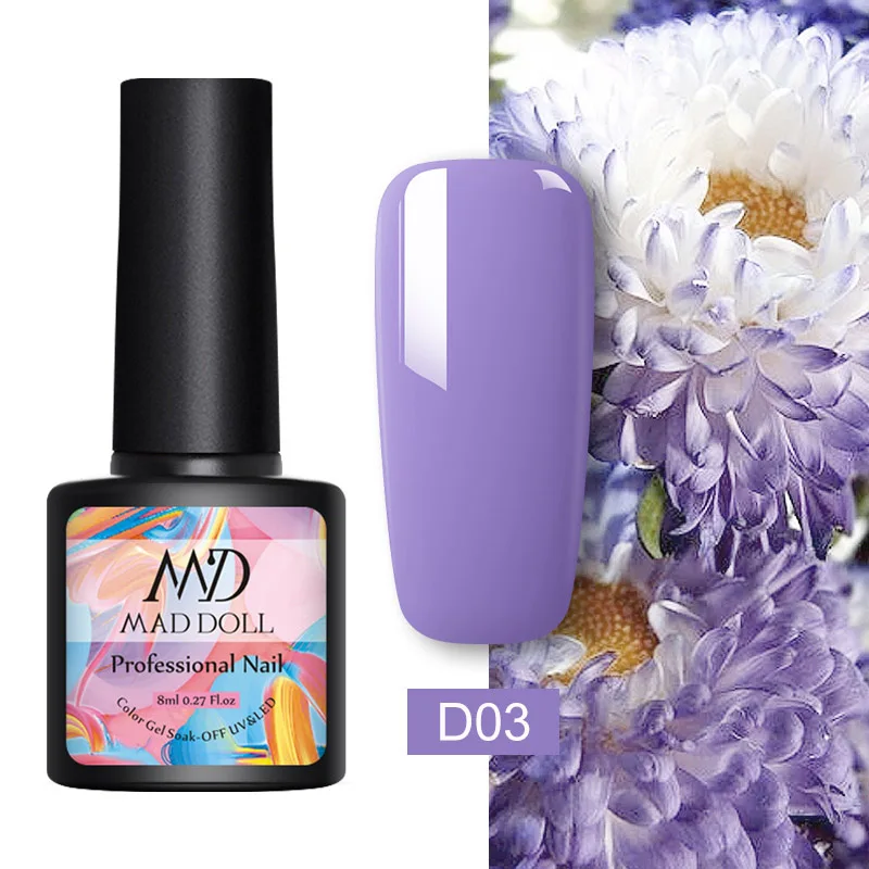 46-D03 MAD DOLL, 8 мл, Гель-лак для ногтей, серый, красный, смешанные цвета, один отмачиваемый УФ-Гель-лак, Полупостоянный гель для дизайна ногтей - Цвет: 46-D03