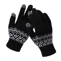 unisex cashmere jacquard warm gloves ladies knitted touch screen gloves for men women full finger wool knitting winter mittens