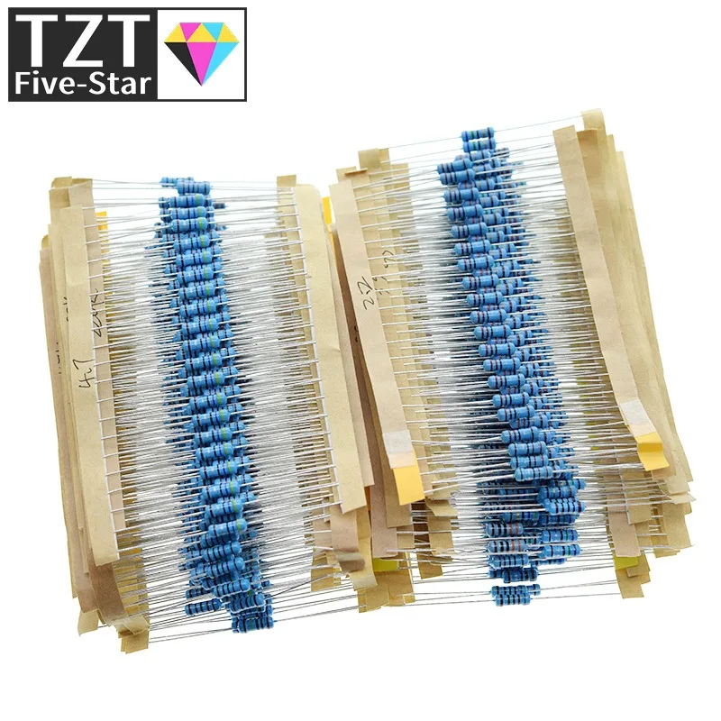 

1120Pcs 1/2W 0.5W 1% 1-2.2M Ohm 56Values Metal Film Resistor 0.5W Resistance Assorted Kit Set For Arduino