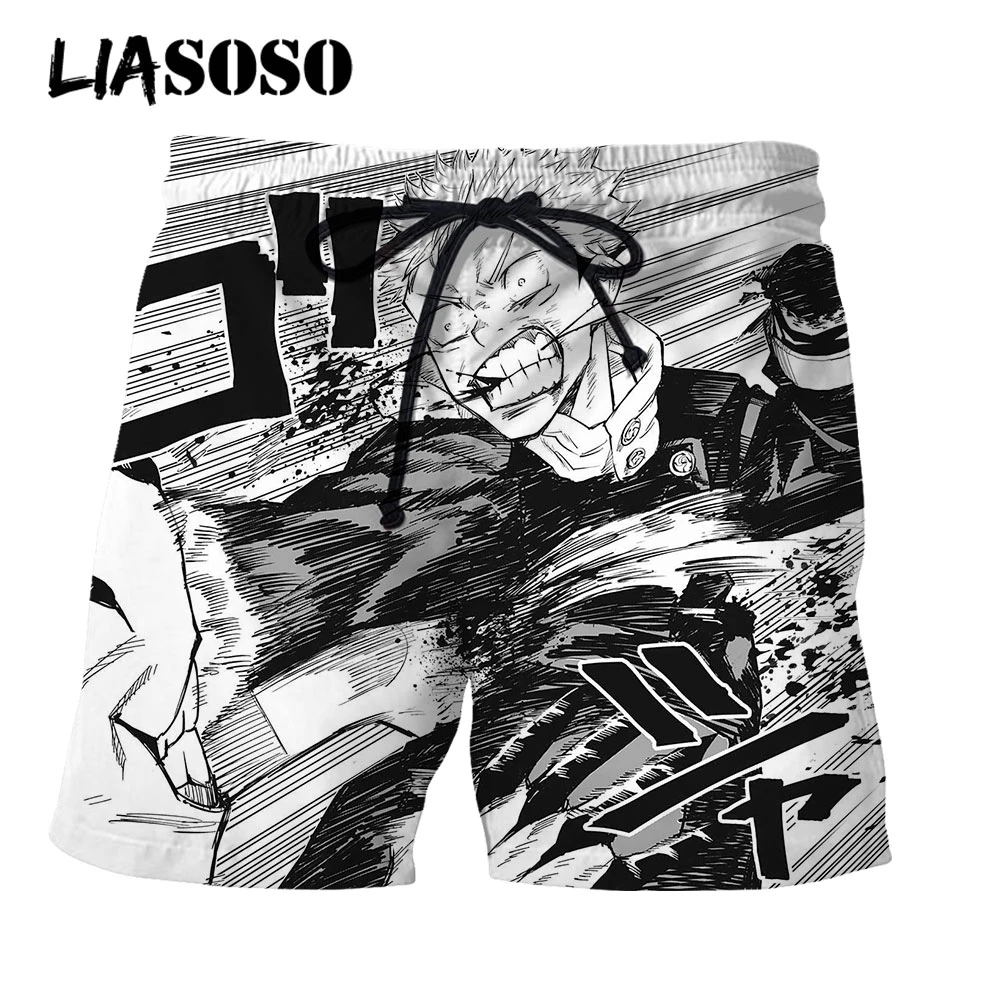 

LIASOSO 3D Print Manga Jujutsu Kaisen Men's Shorts Beach Casual Streetwear Boardshorts Gym Muscle Jogging Anime Large Trousers